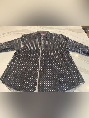 Robert Graham Black Button-Down Shirt with Red & White Micro Print